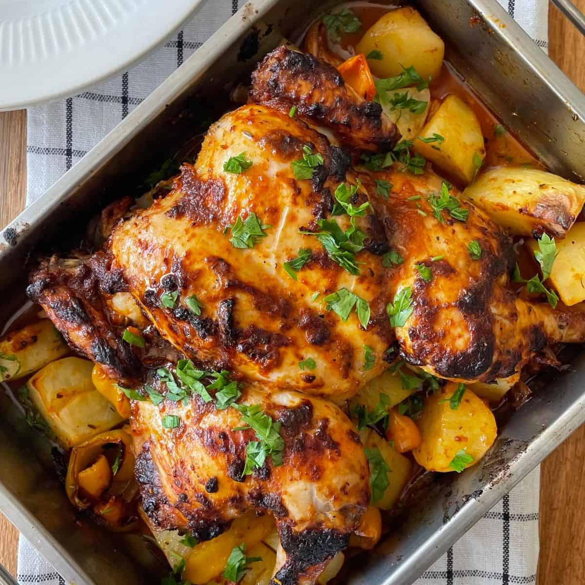 Harissa chicken traybaked