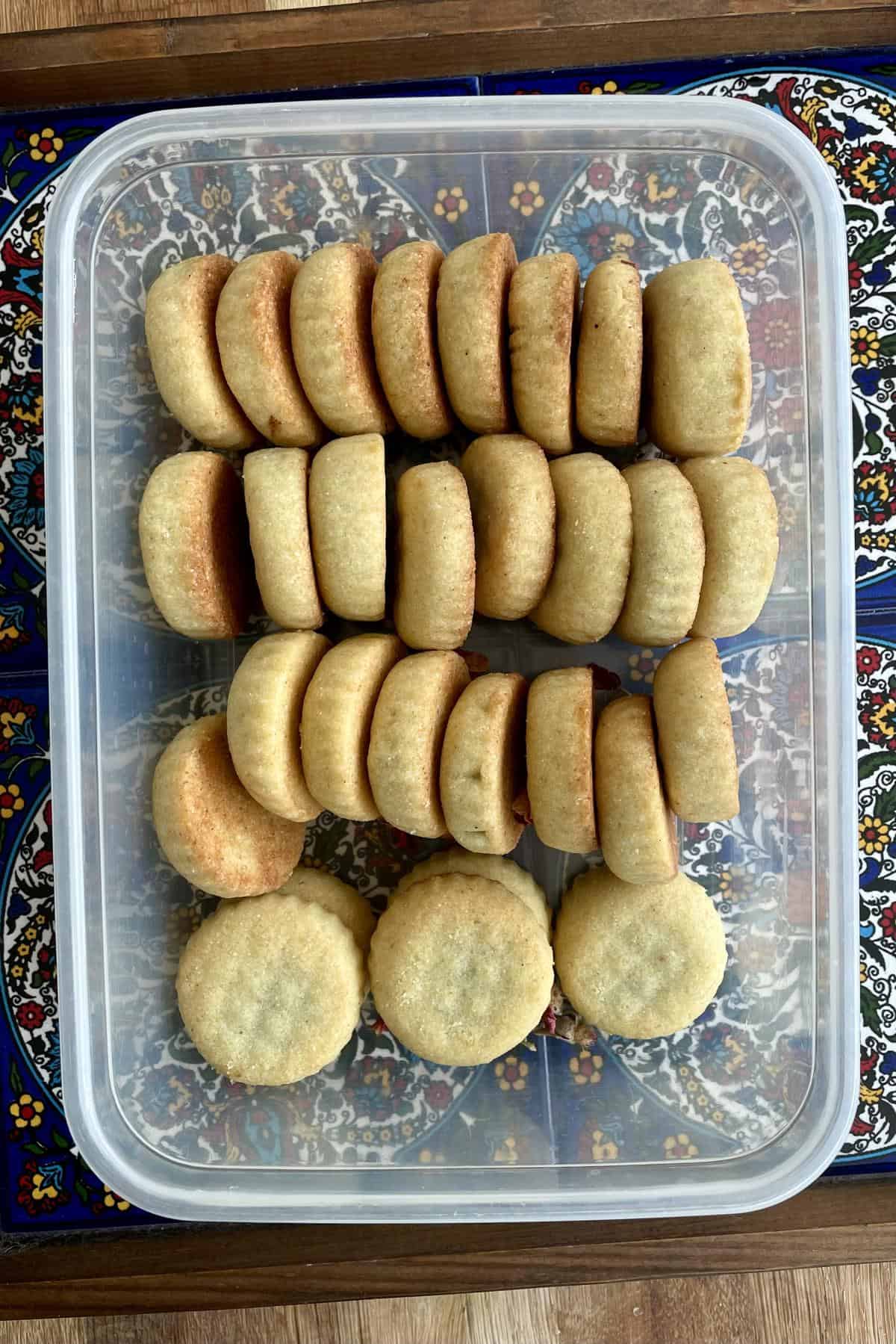 Stored maamoul date cookies.