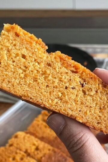 A slice of burnt sugar cake.