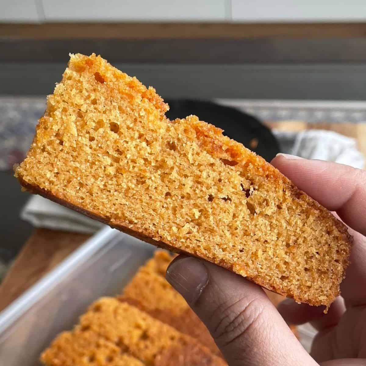 A slice of burnt sugar cake.