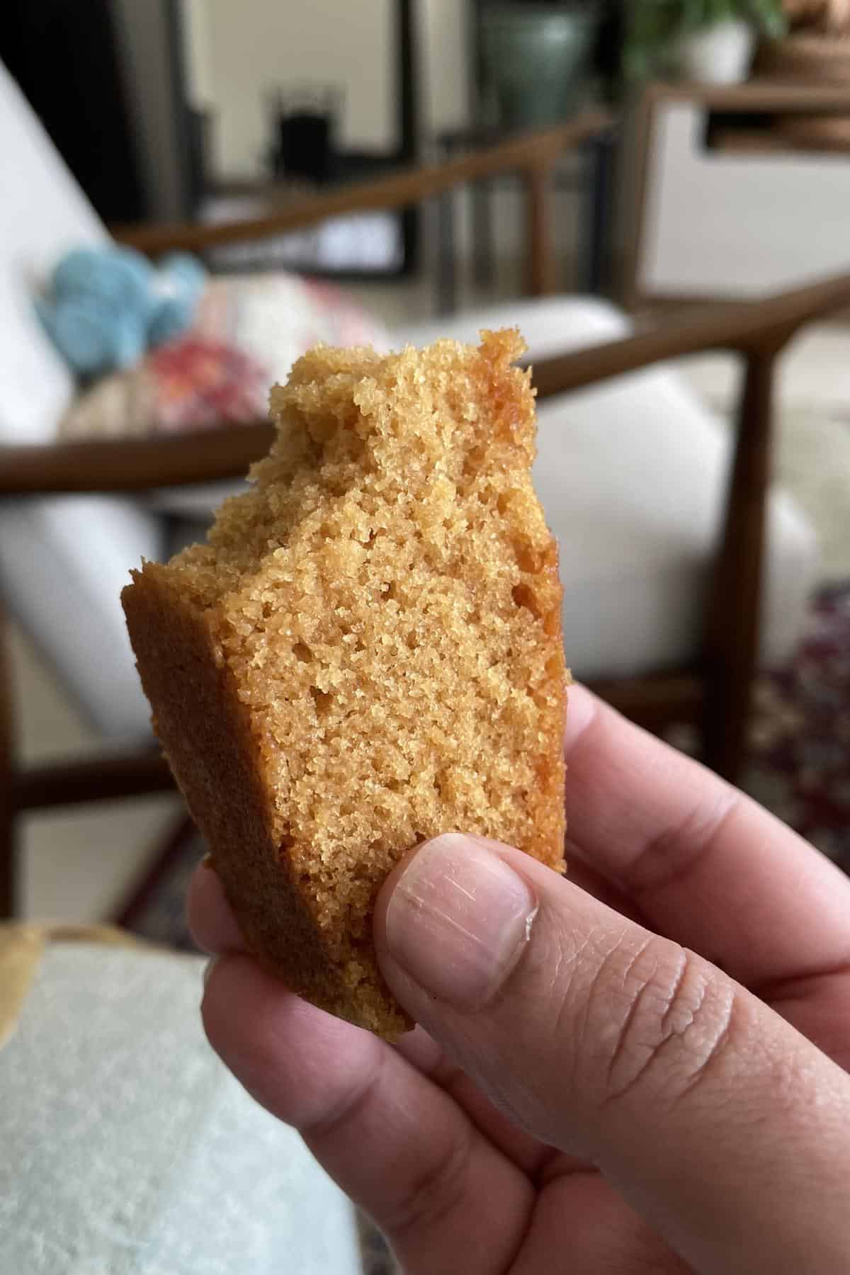 burnt sugar syrup cake slice bite